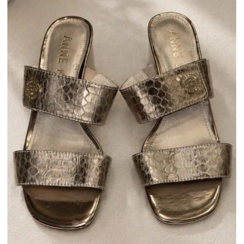 Anne Klein iFlex Breeze Block Heel Slide Sandals Womens 8M Metallic Gold Snake
